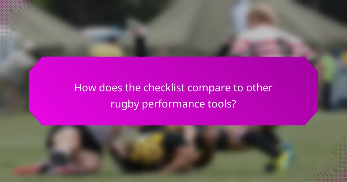 How does the checklist compare to other rugby performance tools?